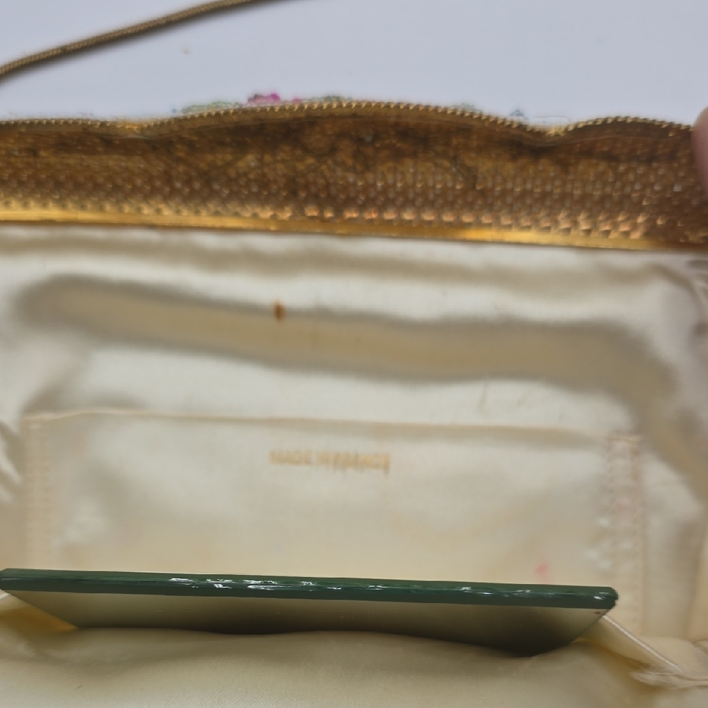 Vintage Ivory Beaded Handbag Embroidered Rose Floral Envelope Clutch French - Picture 7 of 16